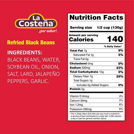 La Costeña Refried Black Beans / La Costeña Frijoles Negros Refritos