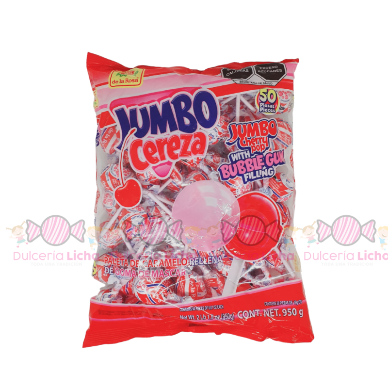 DE LA ROSA JUMBO CHERRY PALETTE 50 PZ- 950 Grs.DE LA ROSA PALETA JUMBO CEREZA 50PZ - 950 Grs.
