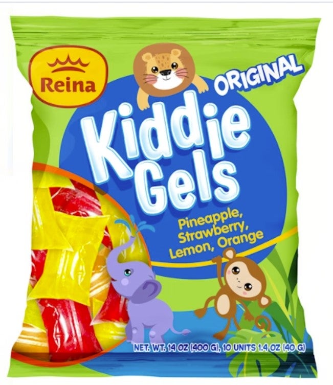Reina Kiddie Gels Fresa Limón Naranja Piña 12 pk. / 16,9 onzas. / 480 gr. / Reina Kiddie Gels Fresa Limón Naranja Piña 12 pz. / 16,9 onzas. / 480 gr.