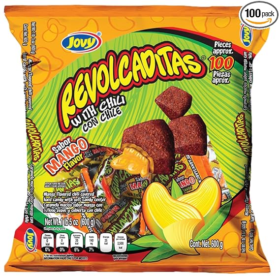 Jovy Revolcaditas Mango Flavor with Chile -100 Ct. 600 Grs. / Jovy Revolcaditas Sabor Mango con Chile -100 Ct. 600 Grs.