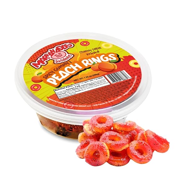 Anillos de melocotón gomosos y picantes con sabor a fruta refrescante, 7,25 oz.
