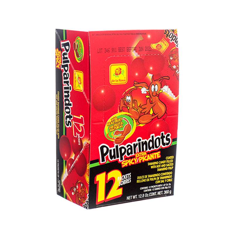 De La Rosa Pulparindots Extra Picante 12 ct. 12,8 onzas. / 360 gr. / De La Rosa Pulparindots, Extra Picante - 12 Ct. 12,8 onzas. - 360 Grs. 