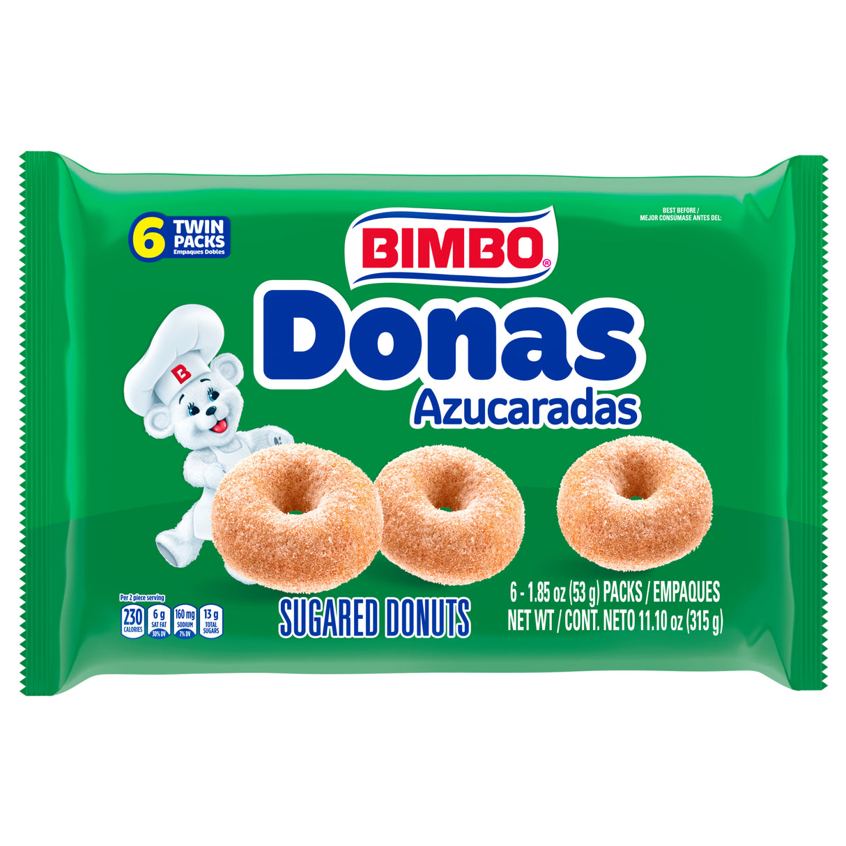 Bimbo Donas Azucarados Twin Packs 6 ct./Bimbo Donas azucarados paquetes dobles 