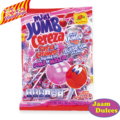 De la Rosa Jumbo Cherry Popsicles Mini 50 Pieces – 17.6 Oz. / De la Rosa Paletas Jumbo Cereza Mini 50 Piezas – 17.6 Oz.