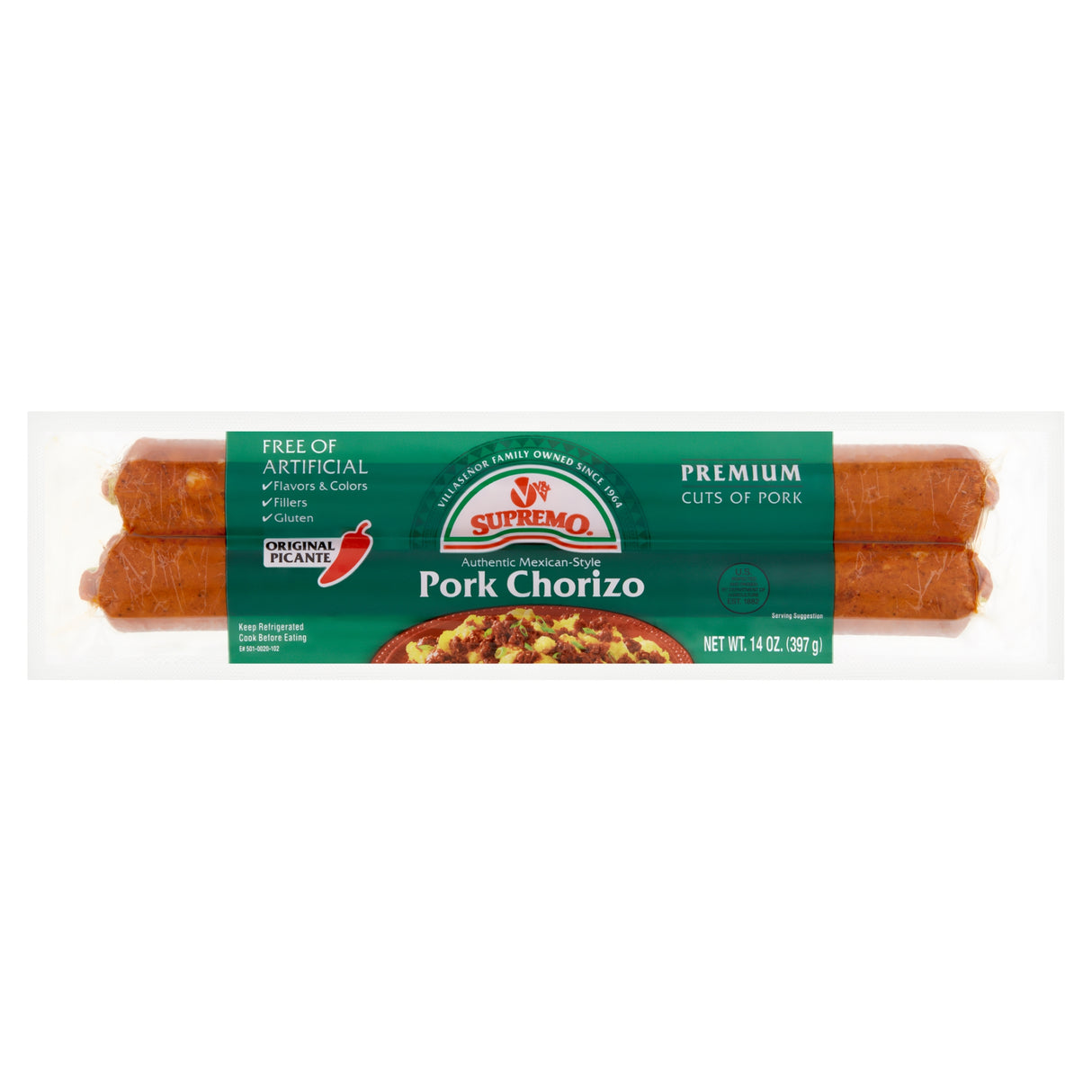 Supremo Pork Chorizo Original Picante 14 oz.