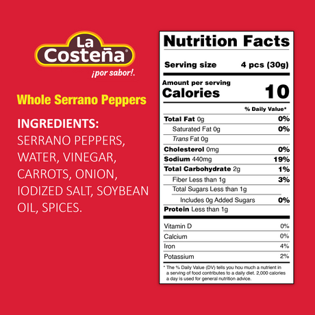 La Costena Serrano Peppers / La costeña Pimientos Serranos 12oz
