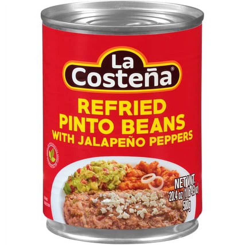 La Costeña refried pinto beans with jalapeño peppers / La Costeña Frijoles Pintos Refritos con Jalapeño