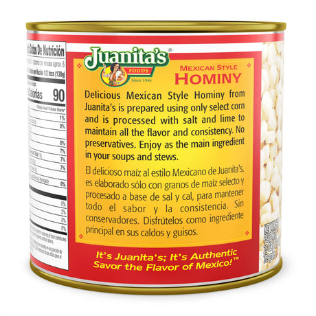 Juanita’s Foods Mexican Style Hominy, 25 oz / Juanita's Foods maíz estilo mexicano, 25 oz,